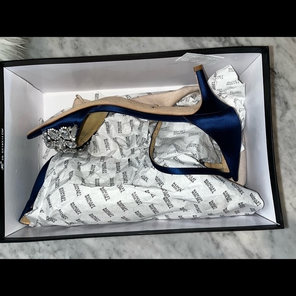 BADGLEY Mischka Lara Crystal Dress Sandal Navy Satin Size 9.5 - Picture 10 of 14